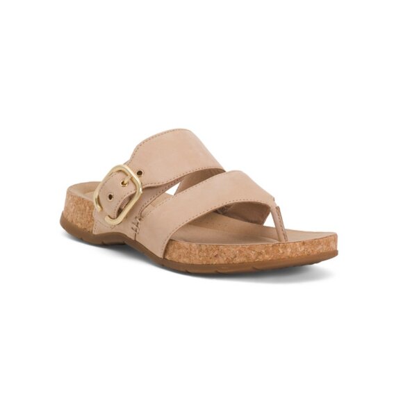 CLARKS Beige Nubuck Leather Reileigh Park Comfort Sandals - Picture 1 of 2